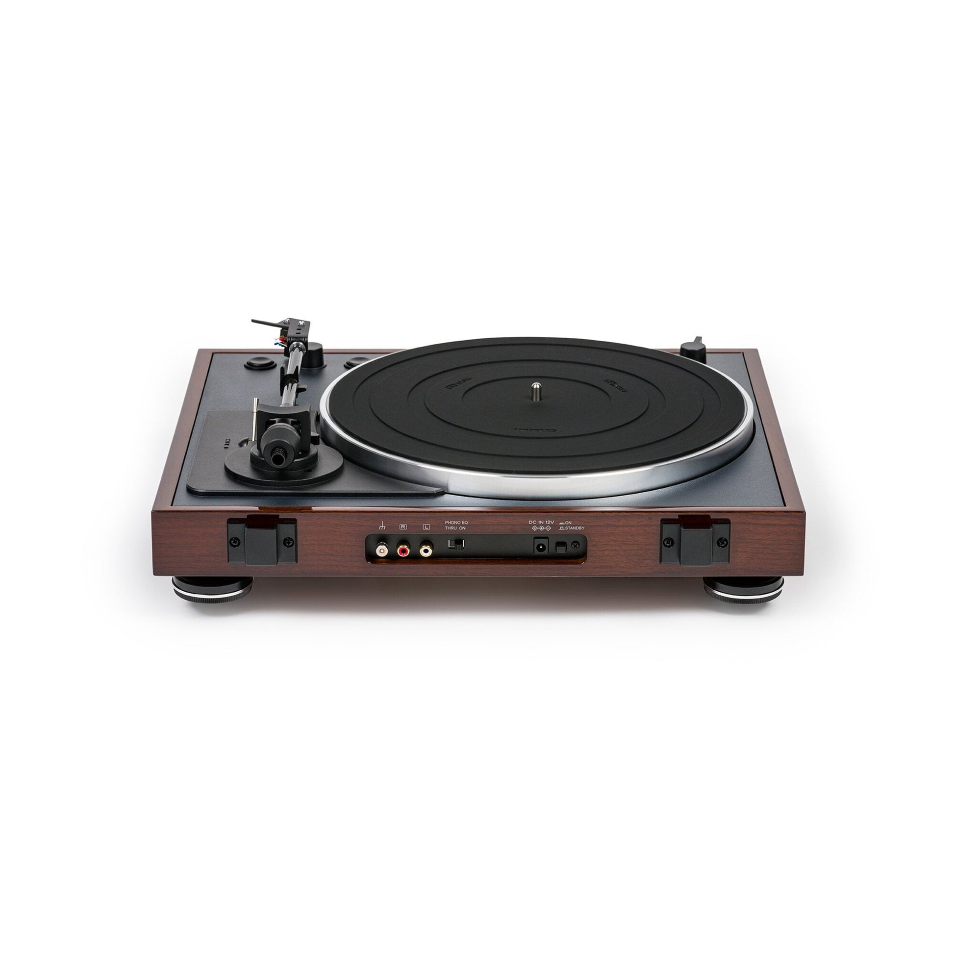 Thorens TD 102 A Plattenspieler Nussbaum Hochglanz Rückansicht mit Anschlussfeld