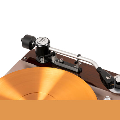 Thorens TD 124 DD Exclusive inkl. EMT Tondose Plattenspieler Detailansicht 4 Tonarm TP 124 über dem Kupferteller