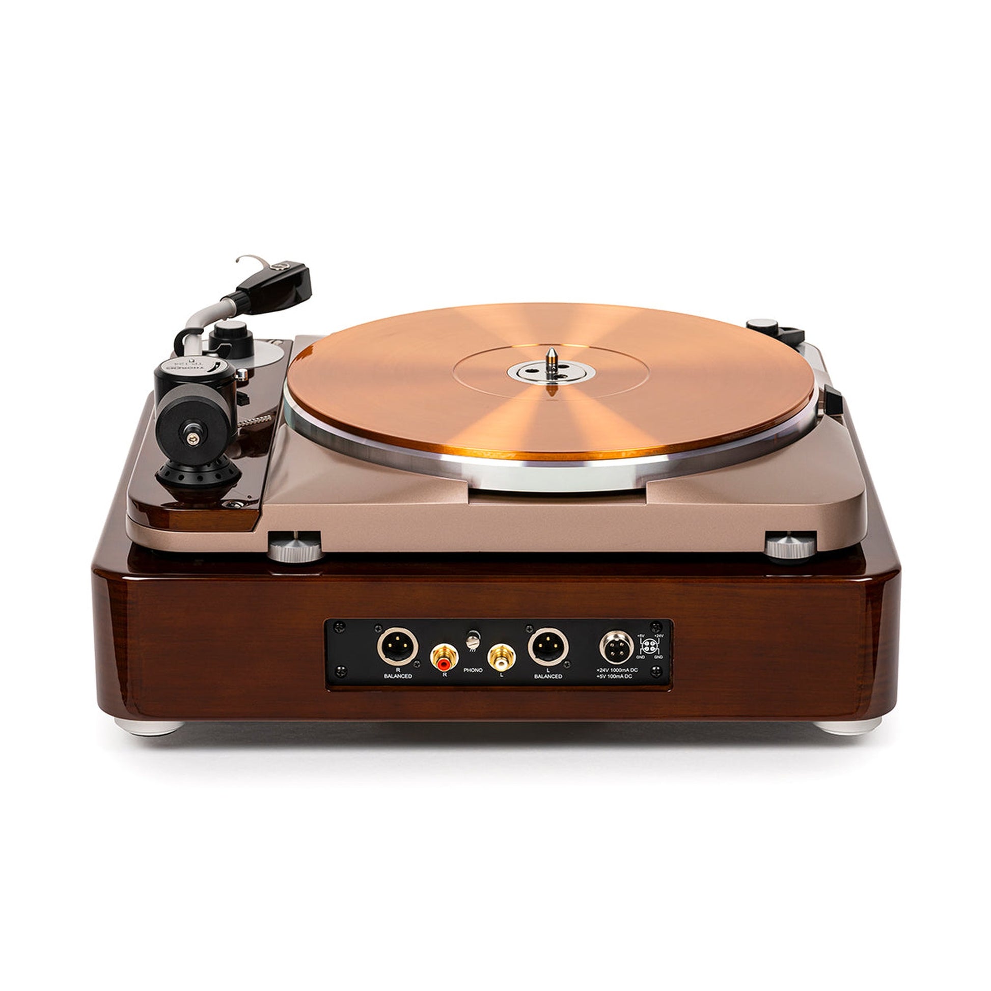 Thorens TD 124 DD Exclusive inkl. EMT Tondose Plattenspieler Rückansicht 2 mit XLR- und DIN-Anschlüssen