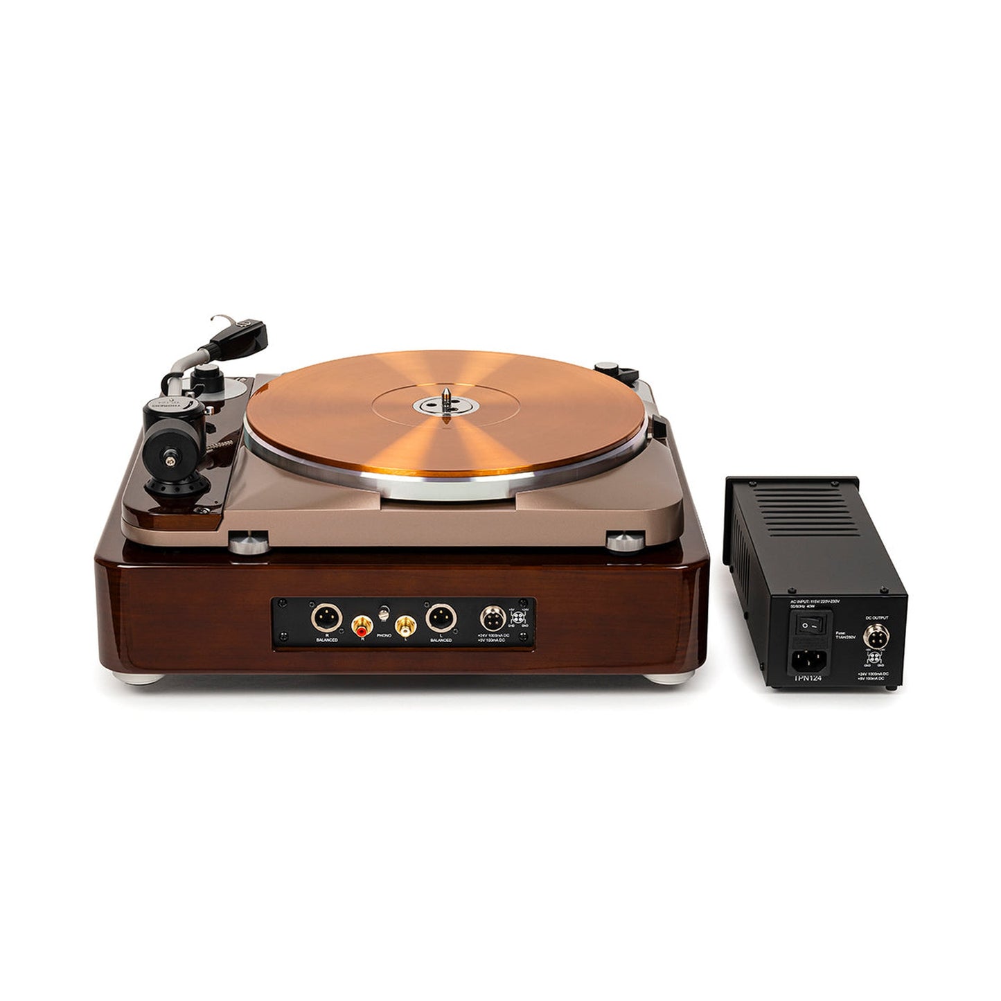 Thorens TD 124 DD Exclusive inkl. EMT Tondose Plattenspieler Rückansicht mit Anschlussfeld