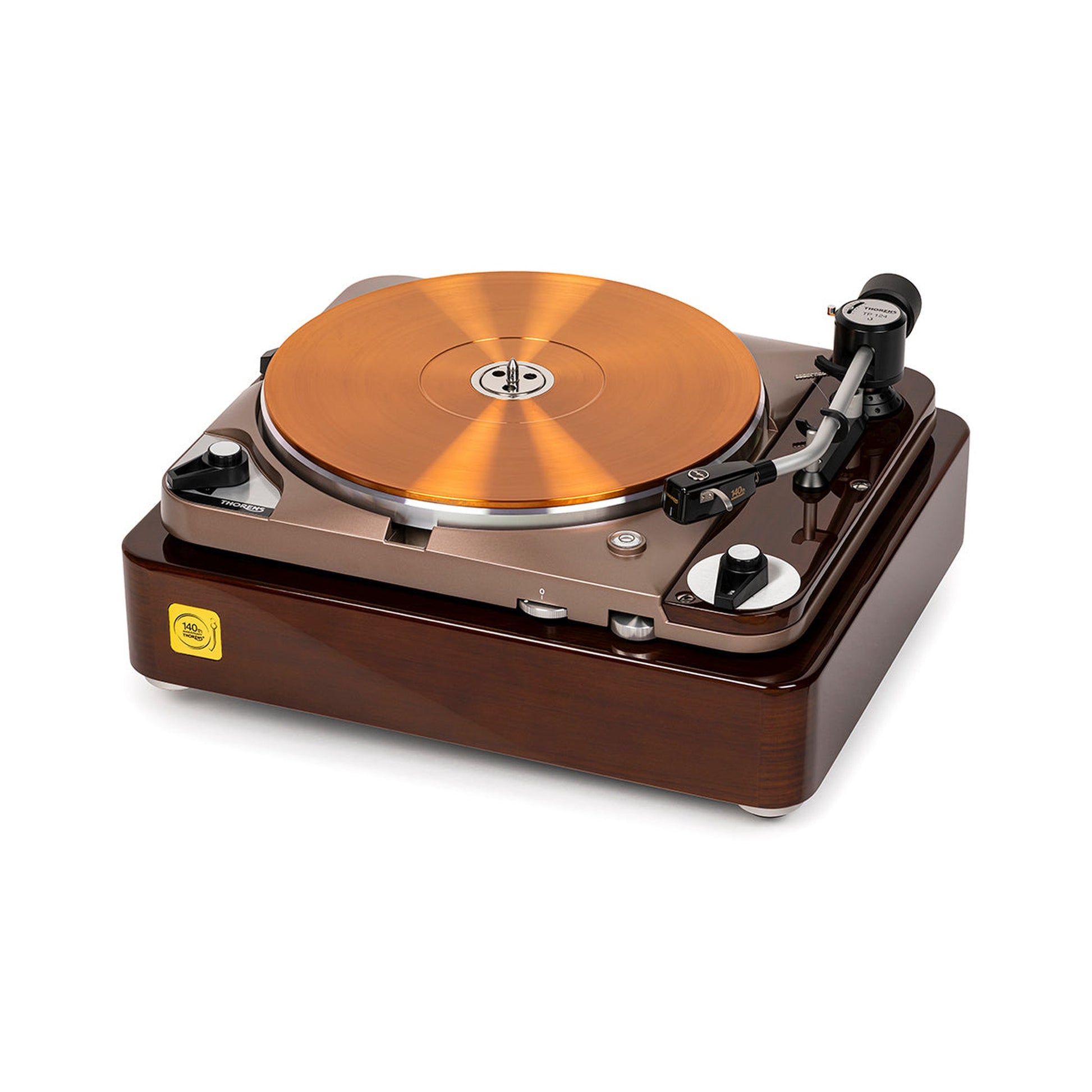 Thorens TD 124 DD Exclusive inkl. EMT Tondose Plattenspieler Schrägansicht 3 mit Hochglanz-Zarge