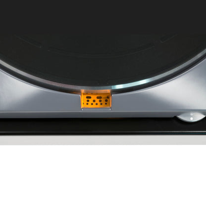Thorens TD 124 DD Plattenspieler Schwarz Detailansicht 4 beleuchtete Stroboskopanzeige am Tellerrand