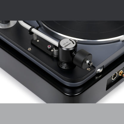 Thorens TD 124 DD + SPU-124 Plattenspieler Schwarz Detailansicht 7 Tonarmbasis und Anschlüsse