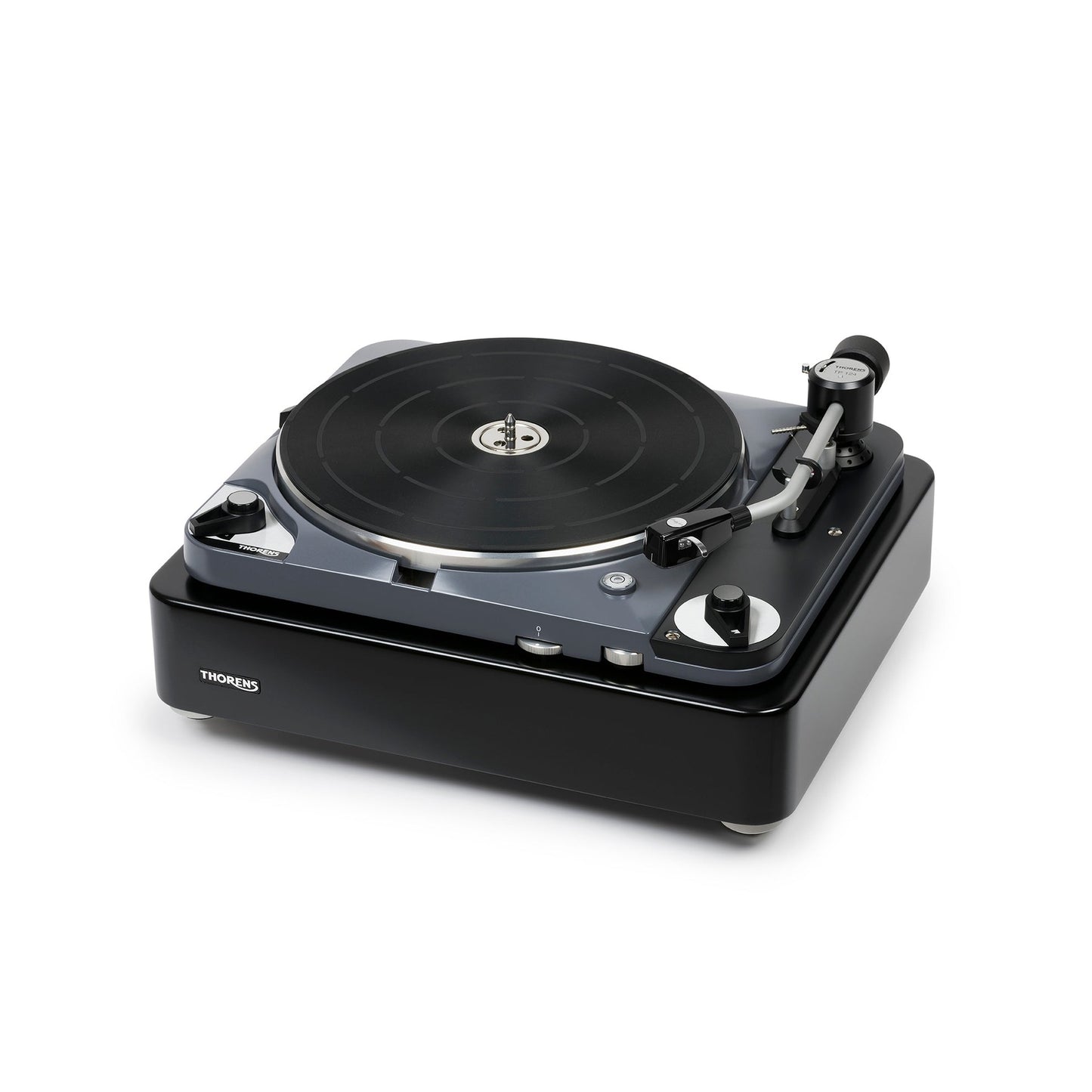 Thorens TD 124 DD + SPU-124 Plattenspieler Schwarz Schrägansicht 3 von hinten links