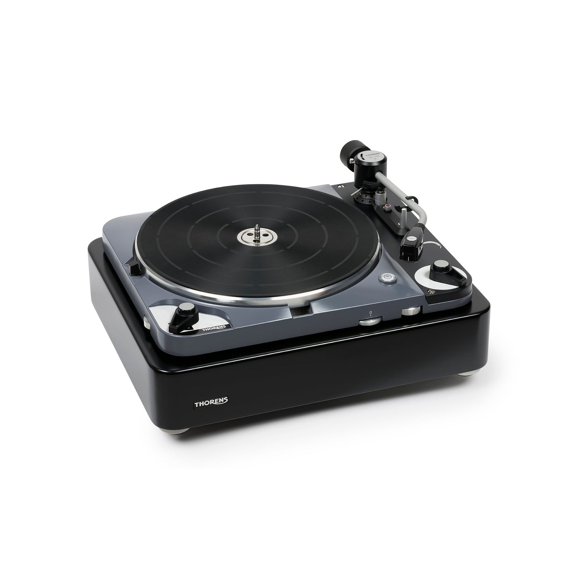 Thorens TD 124 DD + SPU-124 Plattenspieler Schwarz Schrägansicht 4 von vorne links