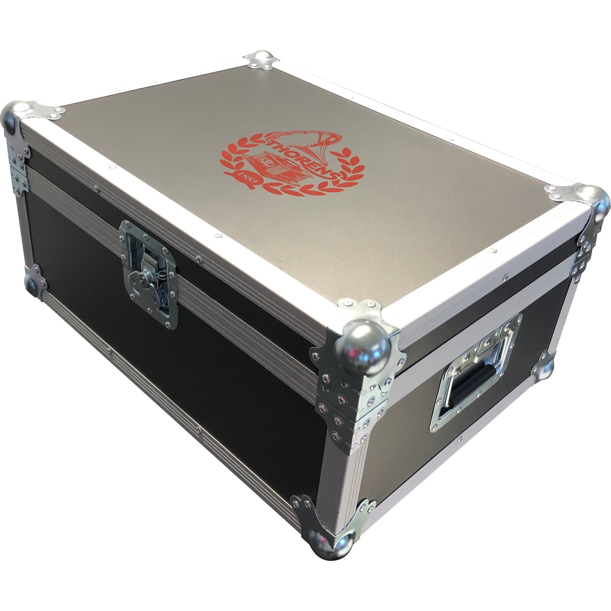 Thorens TD 124 DD + SPU-124 Plattenspieler Schwarz Verpackung im Flightcase mit Thorens-Emblem