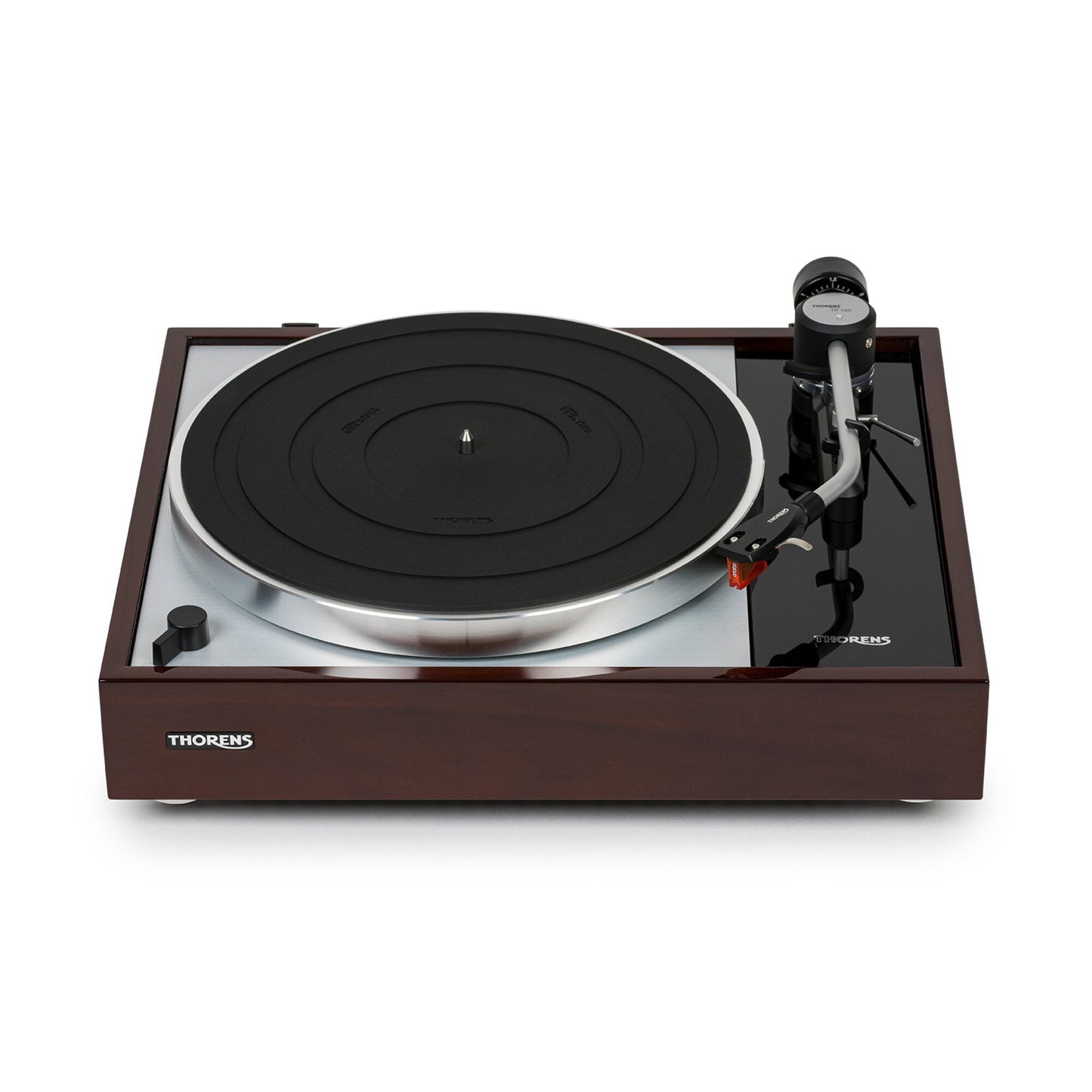 Thorens TD 1500 Plattenspieler Walnuss Hochglanz Frontansicht ohne Staubschutzhaube