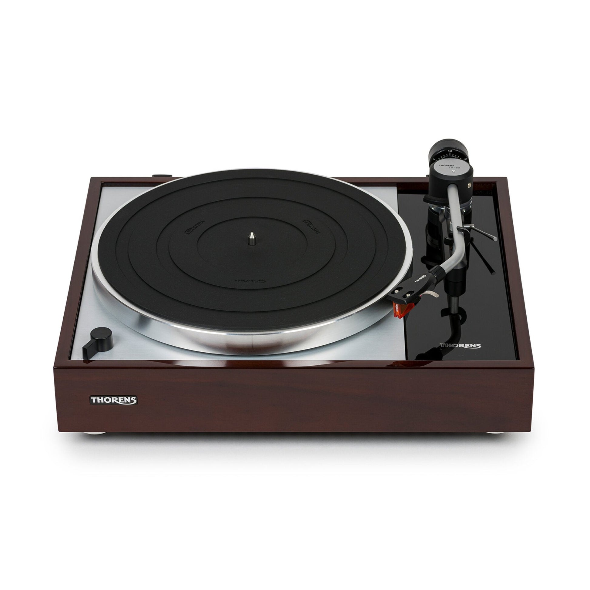 Thorens TD 1500 Plattenspieler Walnuss Hochglanz Frontansicht ohne Staubschutzhaube