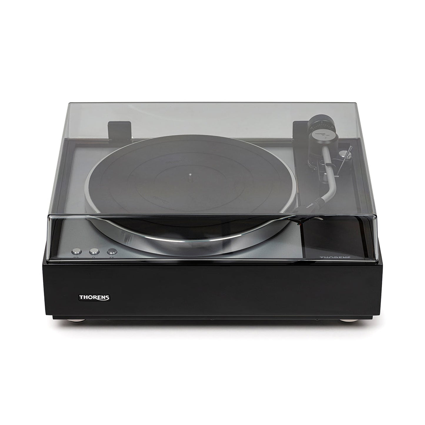 Thorens TD 1600 (TP 160) Plattenspieler Schwarz Frontansicht mit geschlossener Staubschutzhaube