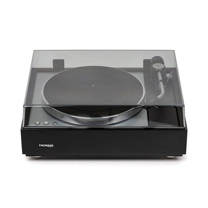 Thorens TD 1600 (TP 160) Plattenspieler Schwarz Frontansicht mit geschlossener Staubschutzhaube