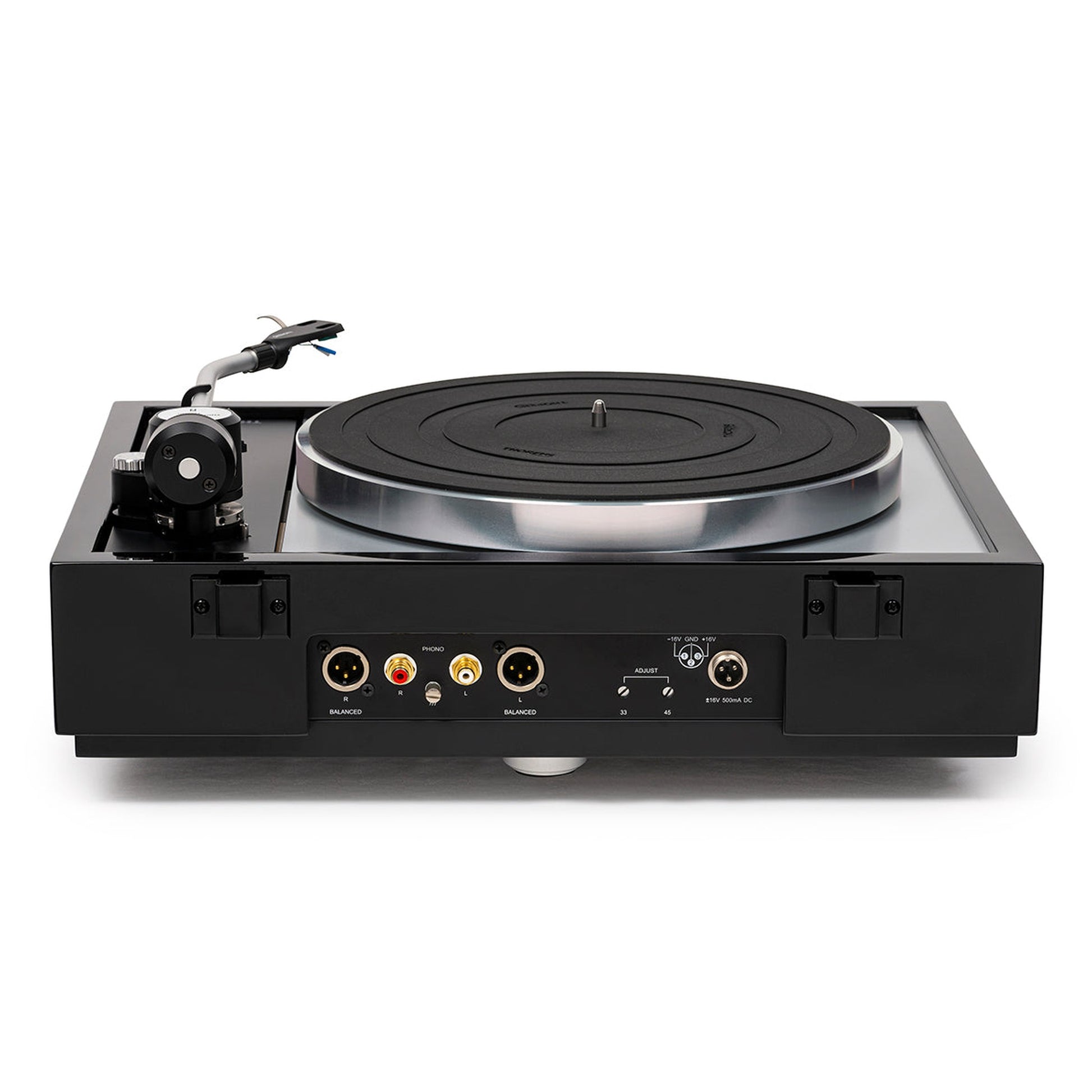 Thorens TD 1600 (TP 160) Plattenspieler Schwarz Rückansicht mit XLR- und Cinch-Anschlüssen