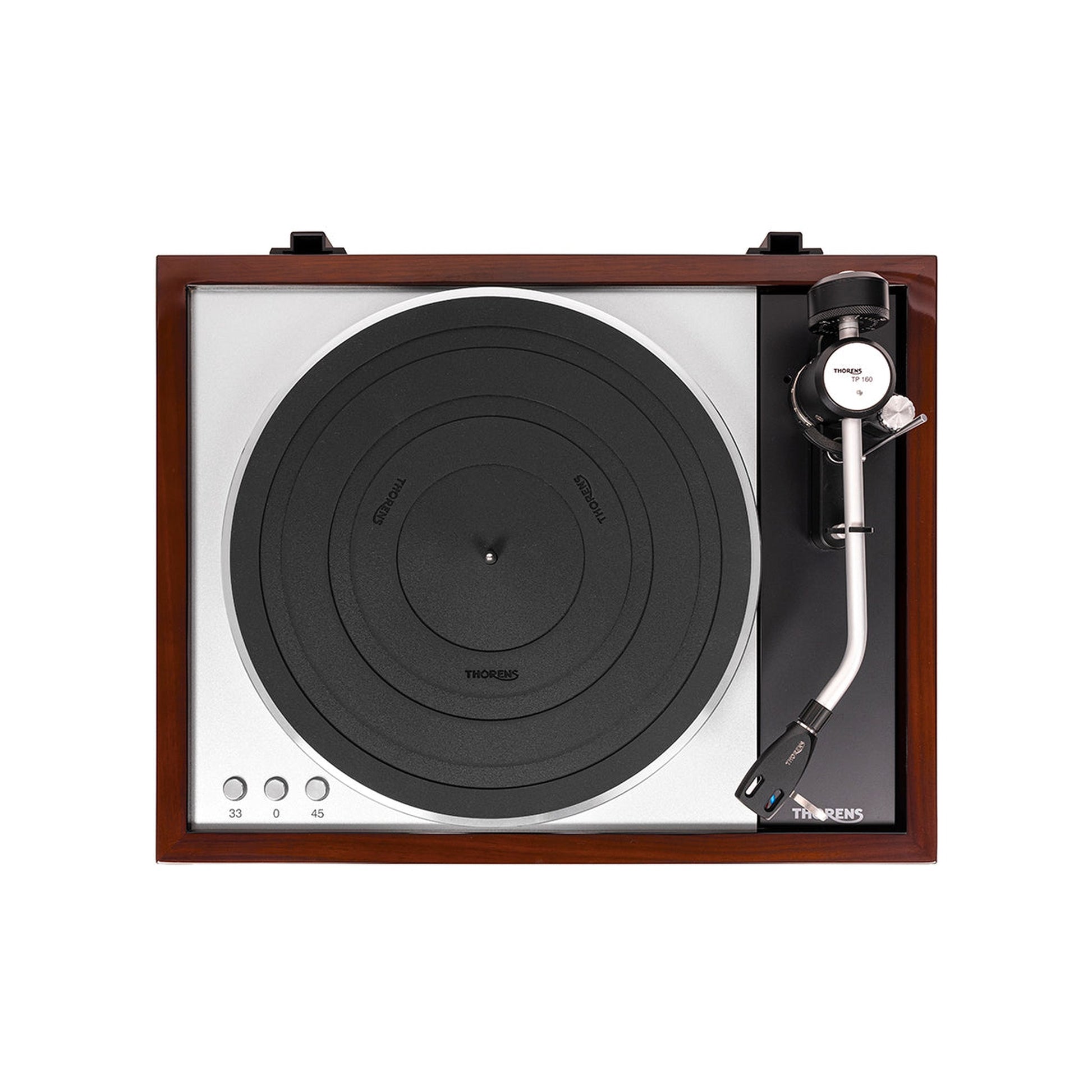Thorens TD 1600 (TP 160) Plattenspieler Walnuss Draufsicht auf Plattenteller und Tonarm TP 160