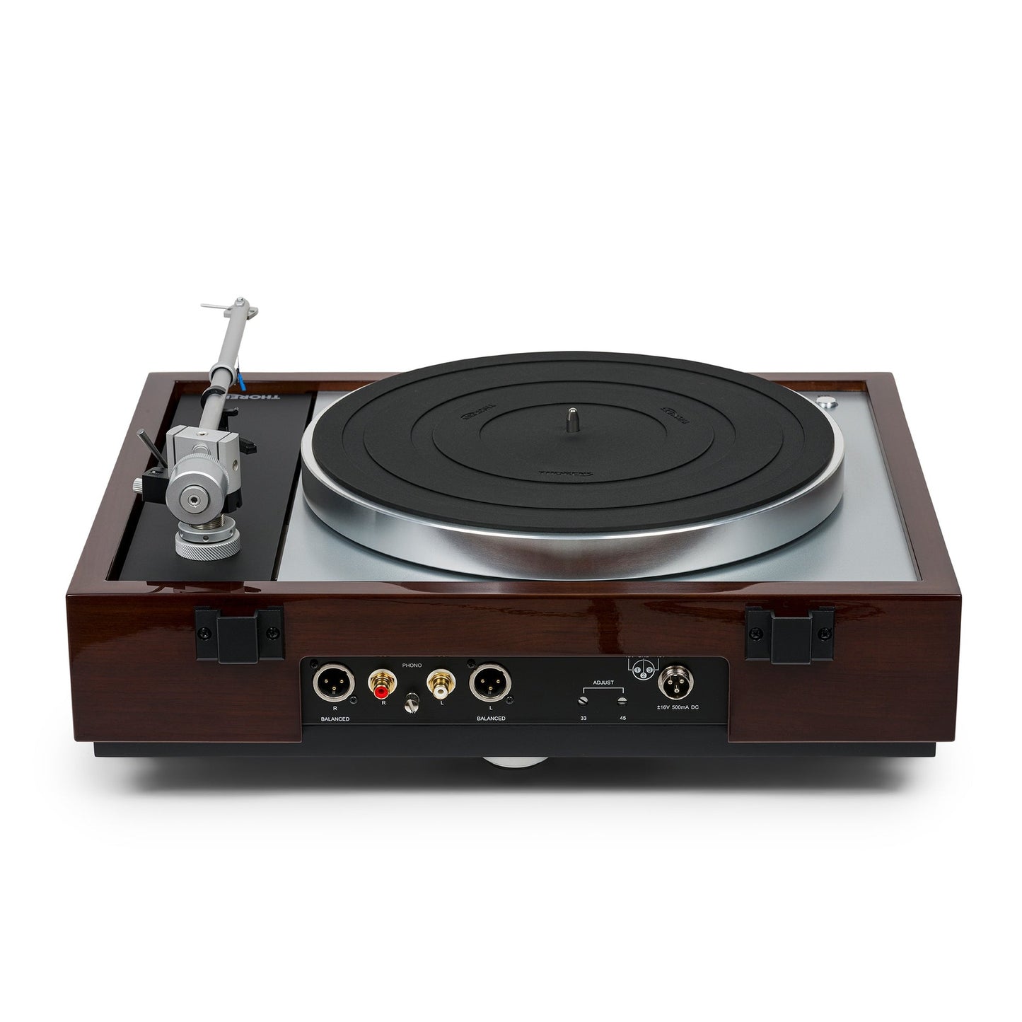 Thorens TD 1600 (TP 92) Plattenspieler Walnuss Anschlussfeld mit XLR- und Cinch-Ausgängen