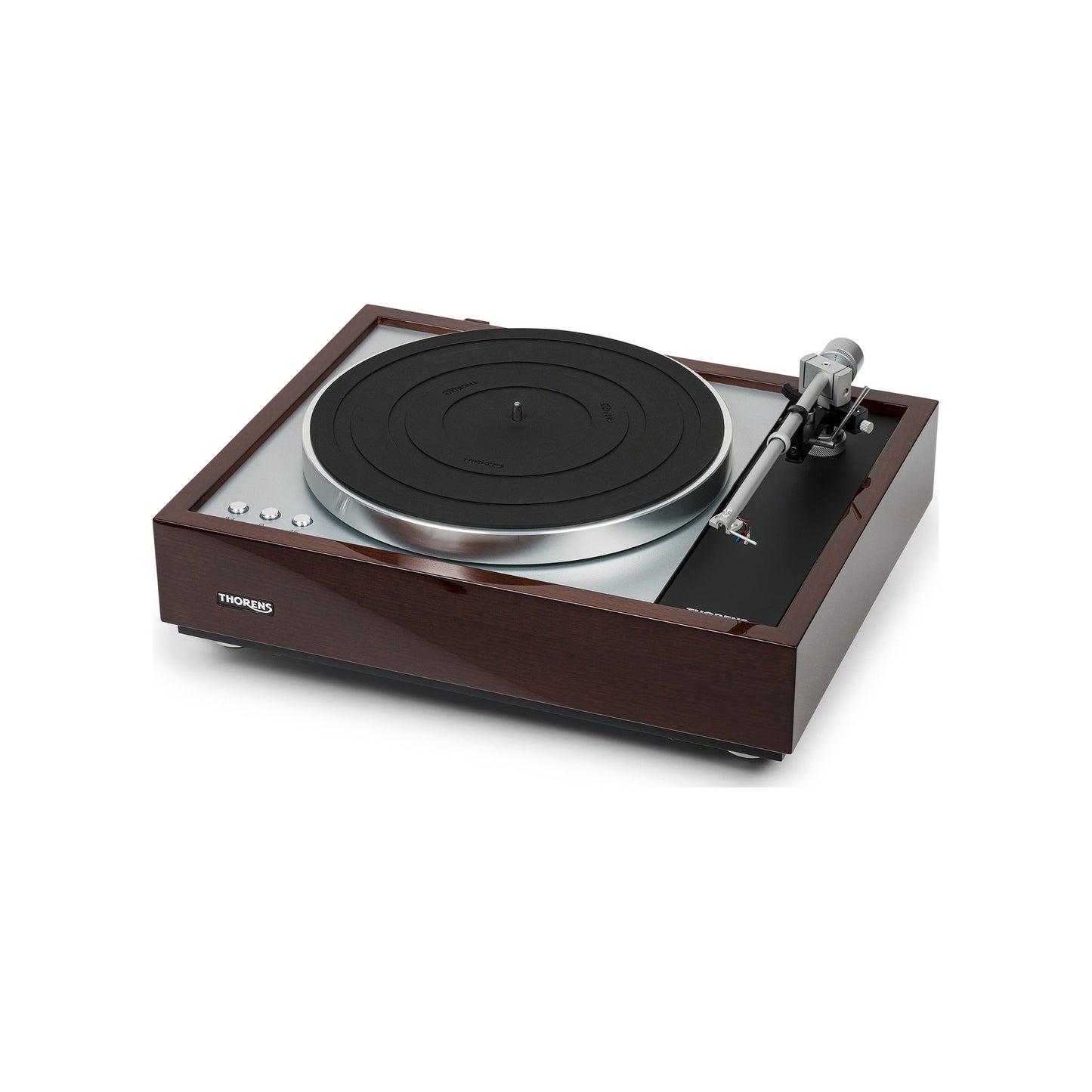 Thorens TD 1600 (TP 92) Plattenspieler Walnuss Frontansicht ohne Staubschutzhaube mit Tonarm TP 92
