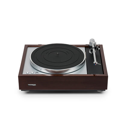 Thorens TD 1600 (TP 92) Plattenspieler Walnuss Frontansicht mit Plattenteller und Tonarm TP 92