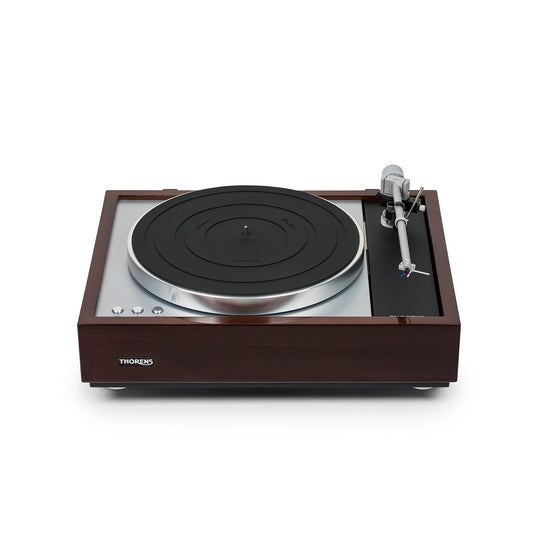 Thorens TD 1600 (TP 92) Plattenspieler Walnuss Frontansicht mit Plattenteller und Tonarm TP 92