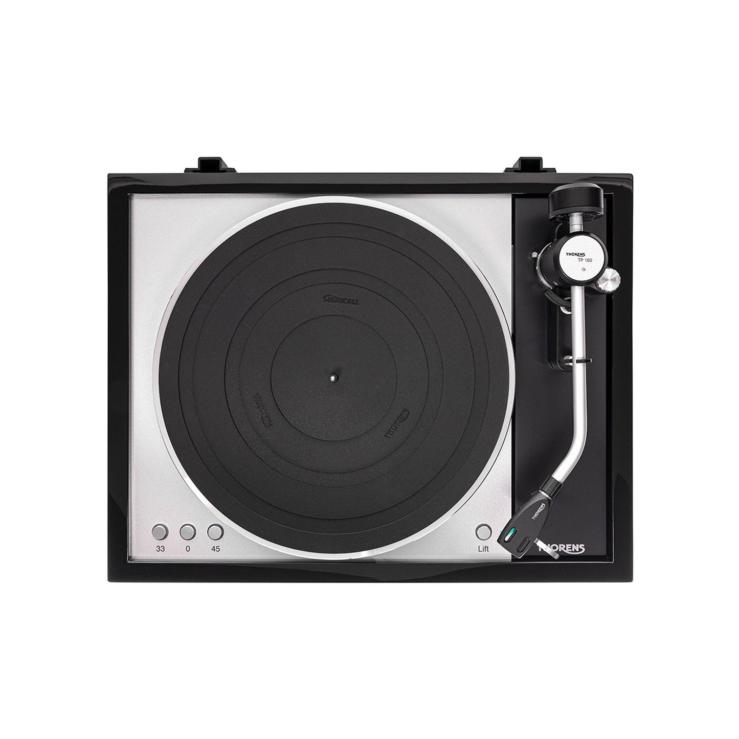 Thorens TD 1601 (TP 160) Plattenspieler Schwarz Draufsicht mit Tonarm TP 160