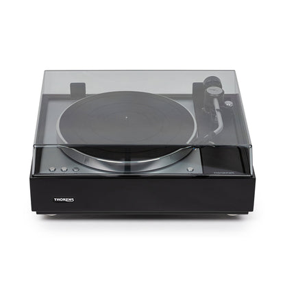 Thorens TD 1601 (TP 160) Plattenspieler Schwarz Frontansicht 3 mit geschlossener Staubschutzhaube