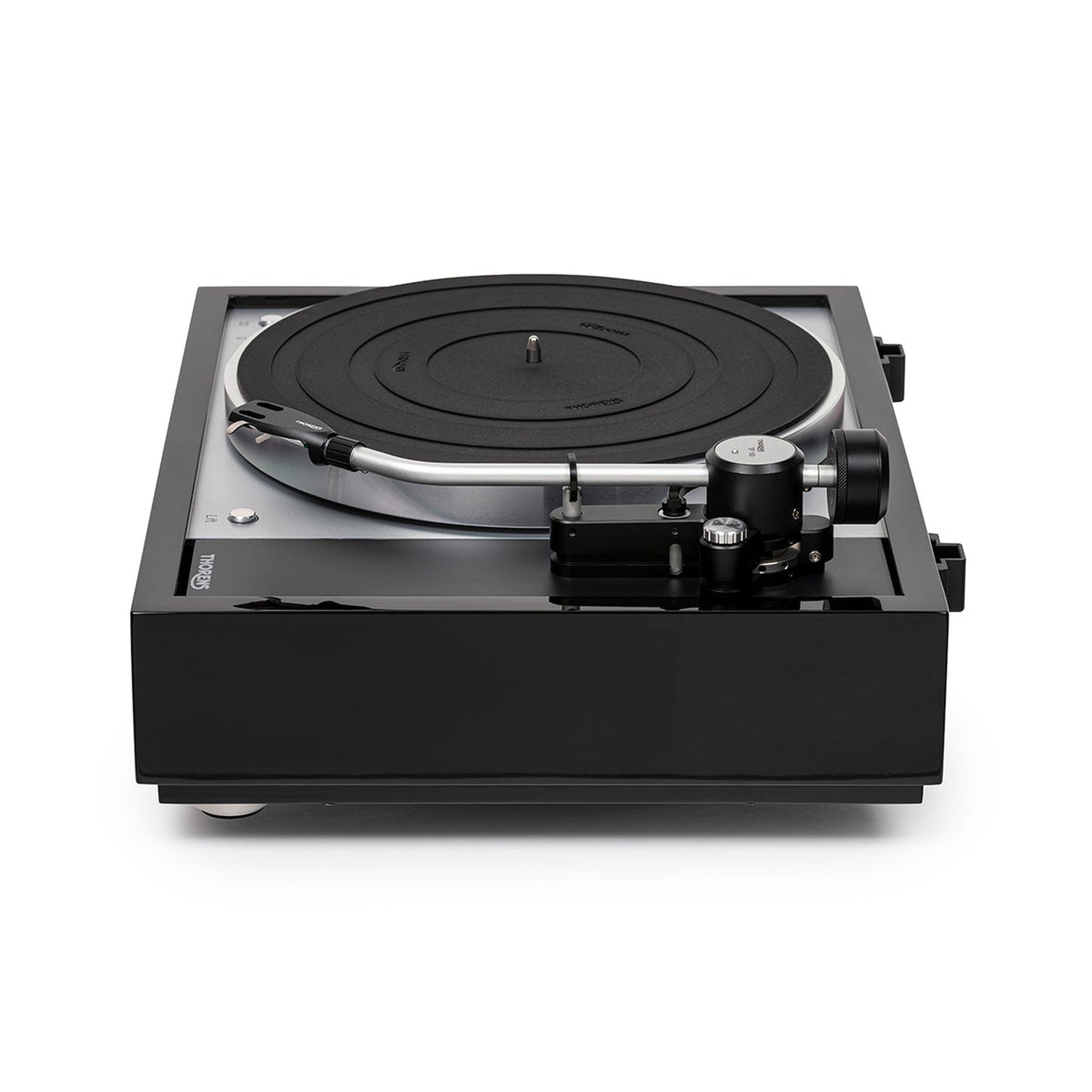 Thorens TD 1601 (TP 160) Plattenspieler Schwarz Seitenansicht mit Tonarmbasis