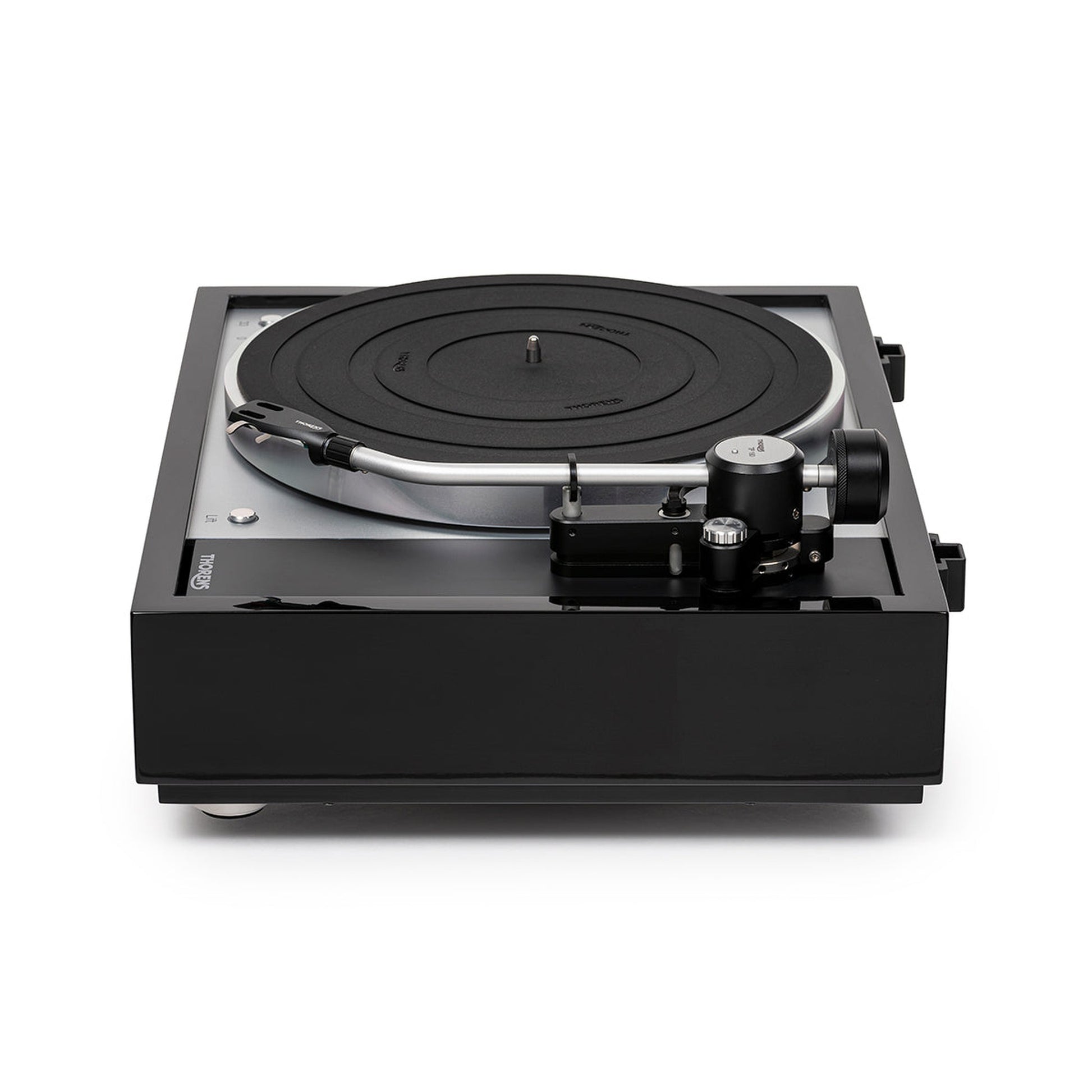 Thorens TD 1601 (TP 160) Plattenspieler Schwarz Seitenansicht mit Tonarmbasis
