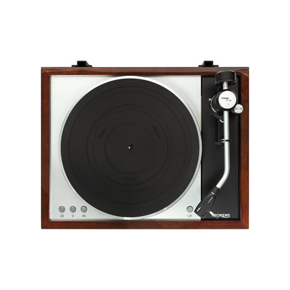 Thorens TD 1601 (TP 92) + AT-33EV MC Plattenspieler Walnuss Draufsicht mit Tonarm und Plattenteller