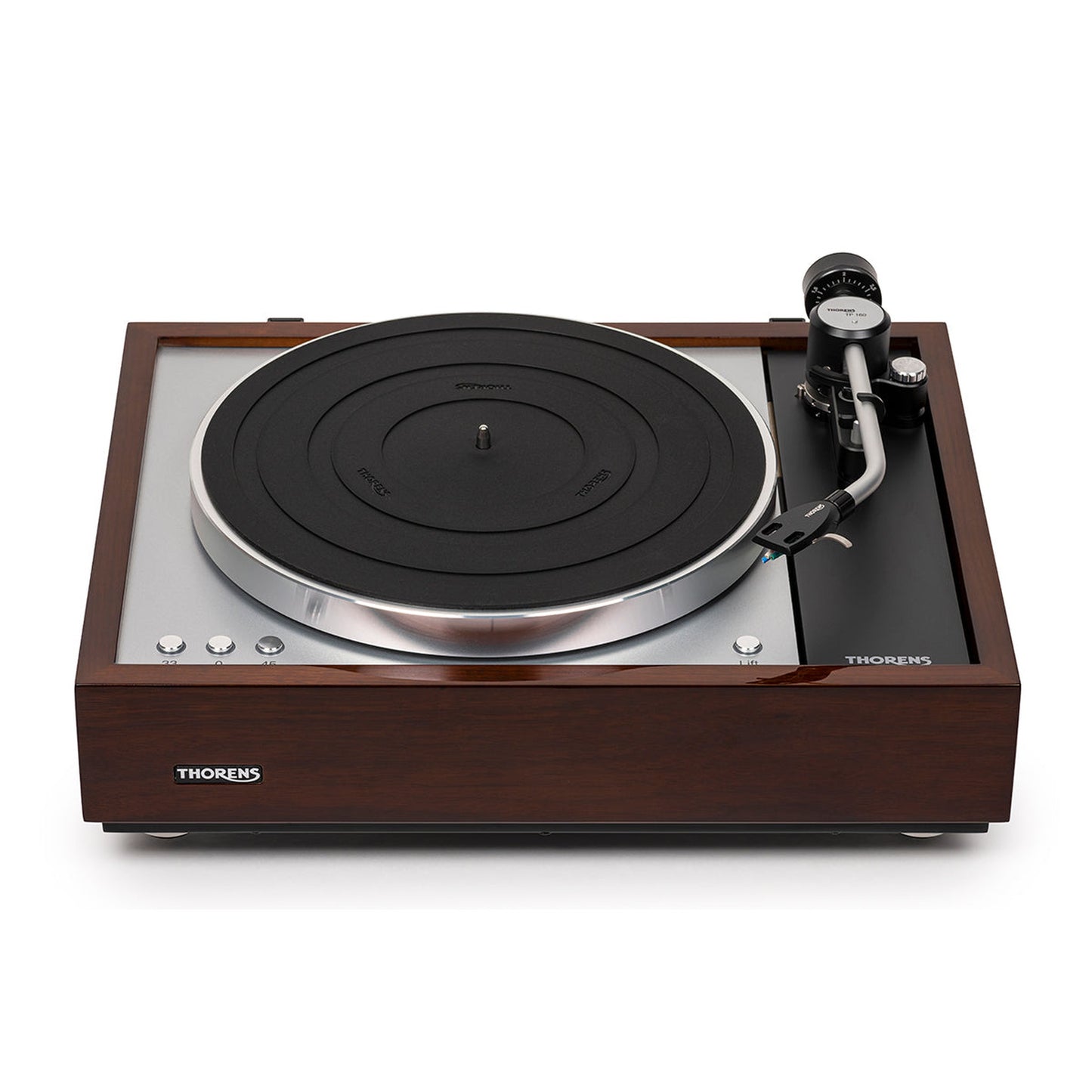 Thorens TD 1601 (TP 92) Plattenspieler Walnuss Frontansicht 2 ohne Staubschutzhaube