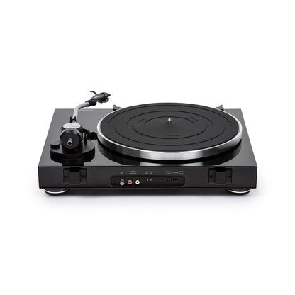 Thorens TD 204 Plattenspieler Schwarz Hochglanz Rückansicht mit Anschlussfeld und Cinch-Ausgang