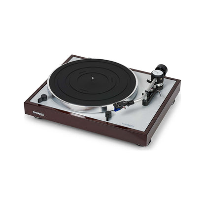 Thorens TD 403 DD Plattenspieler Nussbaum Hochglanz Draufsicht 2 auf Plattenteller und Tonarm TP 150