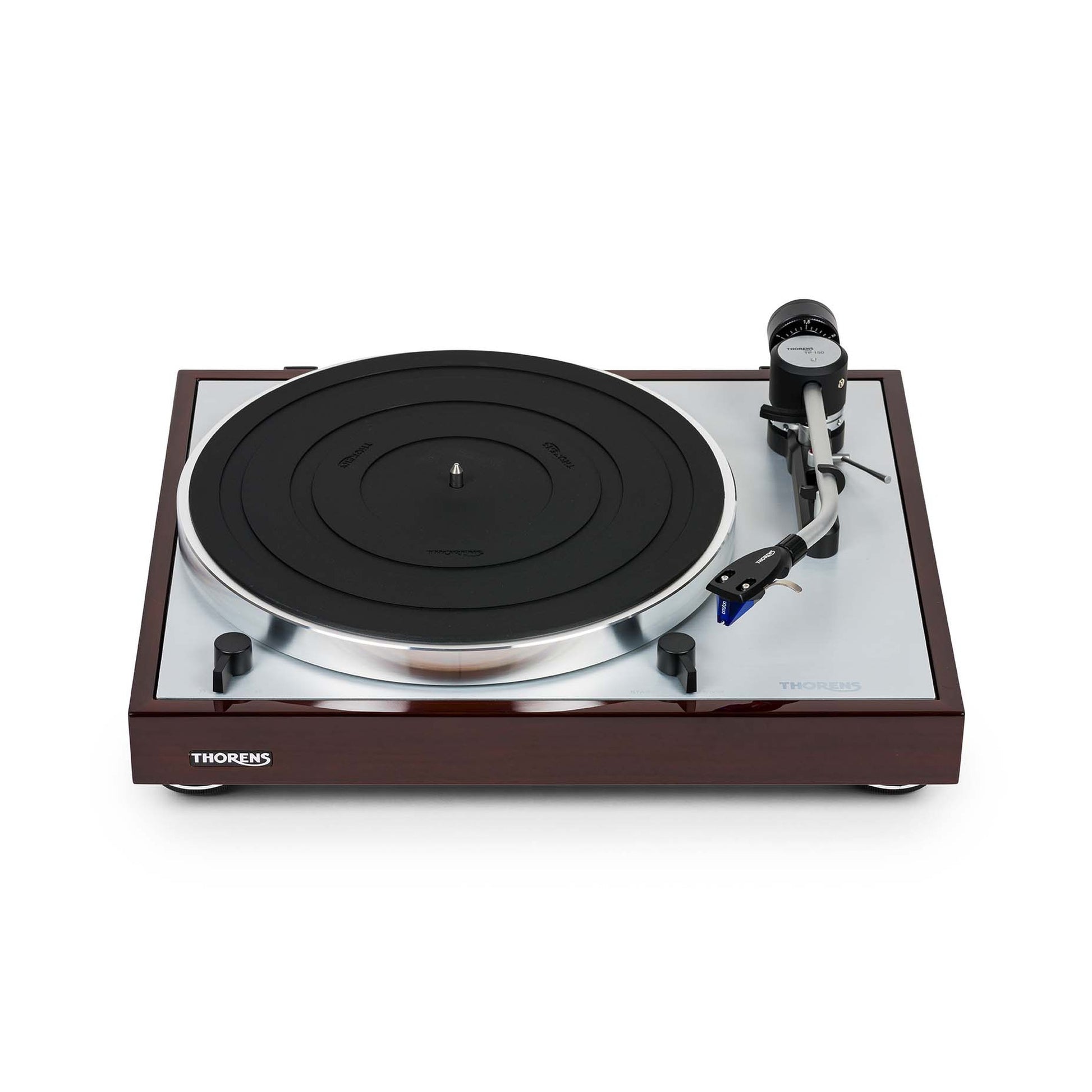 Thorens TD 403 DD Plattenspieler Nussbaum Hochglanz Frontansicht ohne Staubschutzhaube