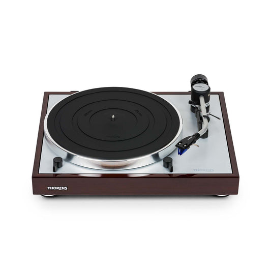 Thorens TD 403 DD Plattenspieler Nussbaum Hochglanz Frontansicht ohne Staubschutzhaube