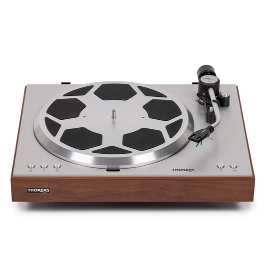 Thorens TD 404 DD Plattenspieler Eiche Matt Frontansicht ohne Staubschutzhaube