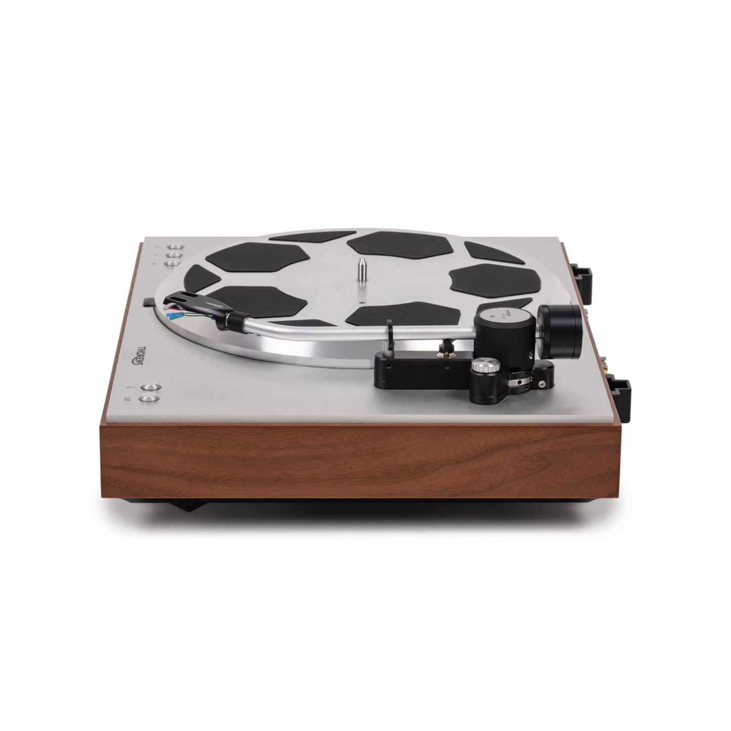 Thorens TD 404 DD Plattenspieler Eiche Matt Seitenansicht ohne Staubschutzhaube