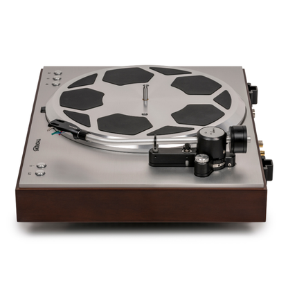 Thorens TD 404 DD Plattenspieler Nussbaum Hochglanz Seitenansicht ohne Staubschutzhaube