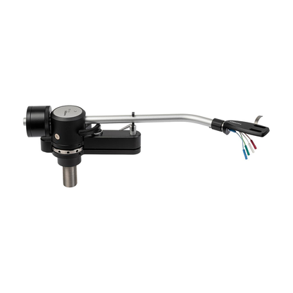 Thorens TP-160 9-Zoll-Tonarm Seitenansicht 3 mit Armfuss, Lagerbasis und farbigen Anschlusslitzen