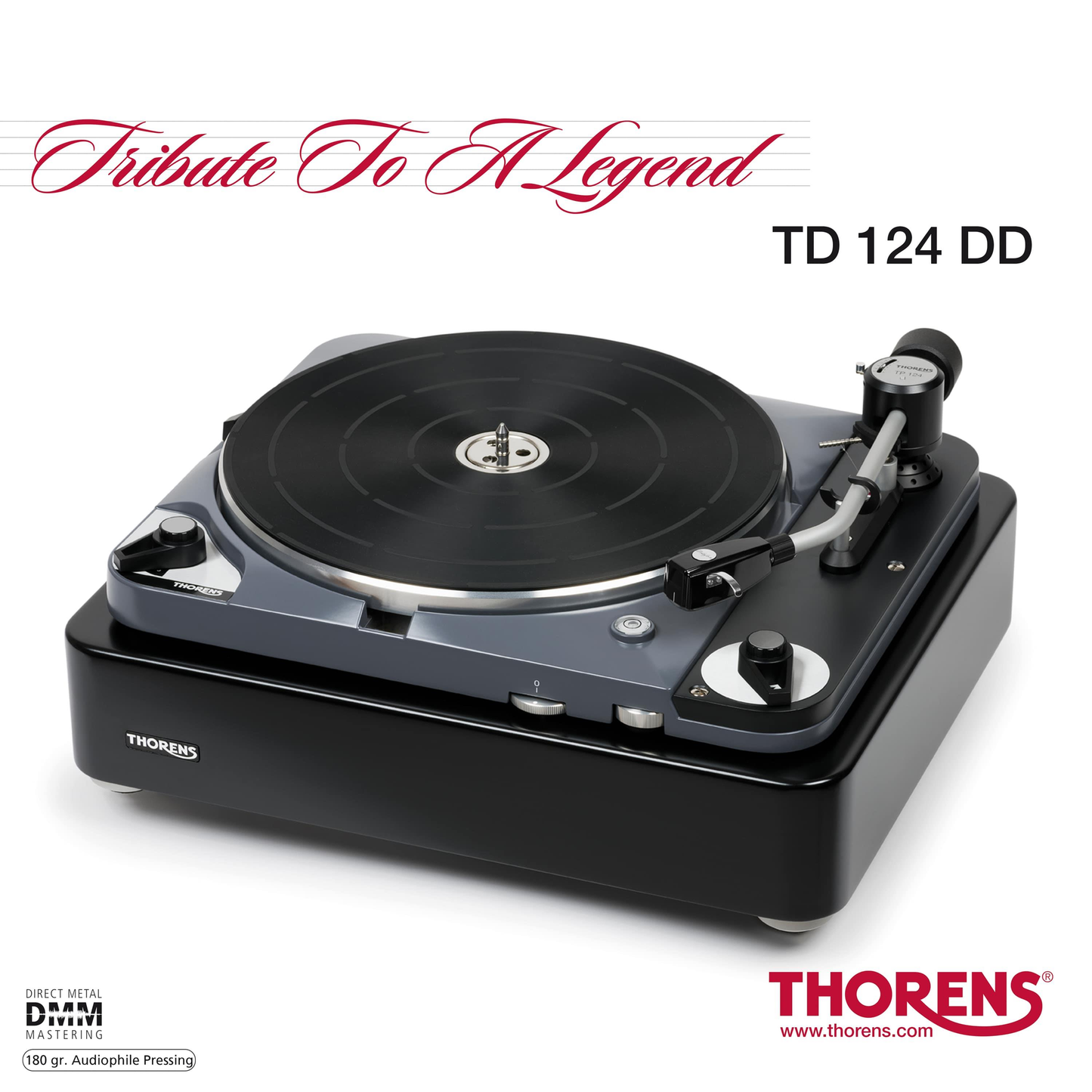 Thorens Tribute to a Legend 2-LP Albumcover mit Plattenspieler TD 124 DD
