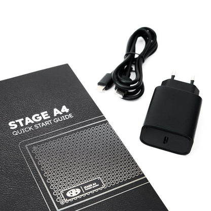 Vestlyd Stage A4 Bluetooth-Lautsprecher Schwarz Lieferumfang mit USB-C Netzteil, Ladekabel und Kurzanleitung