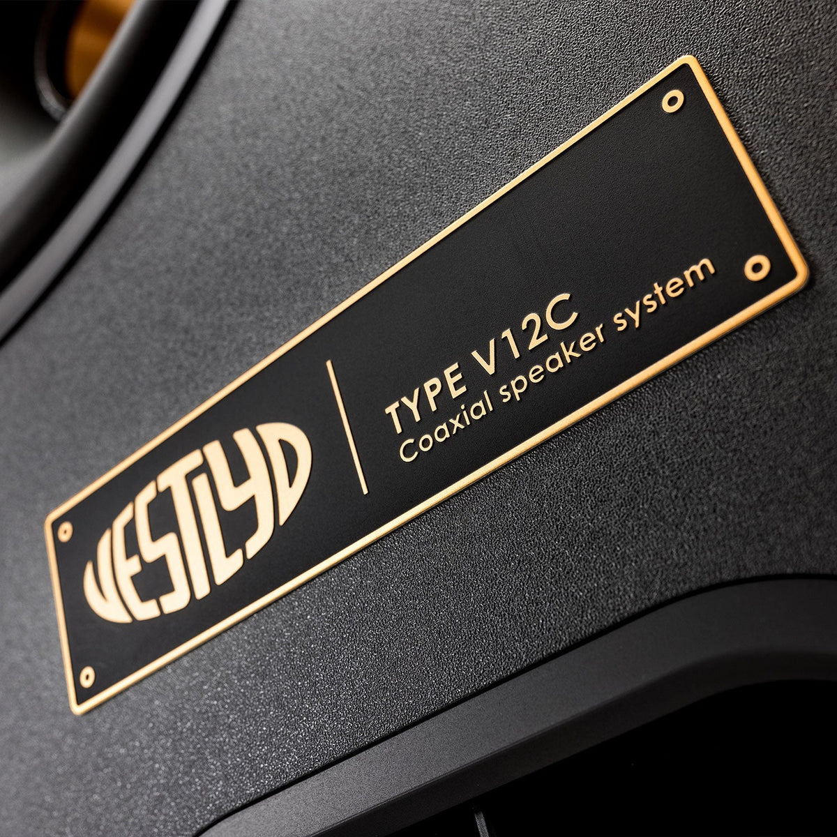 Vestlyd V12C Koax-Standlautsprecher Eiche Detailansicht Typenschild TYPE V12C Coaxial speaker system