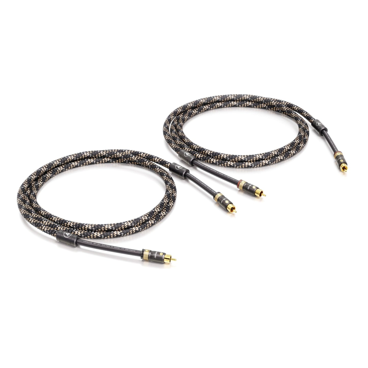 ViaBlue NF-A7 NF-Kabel Cinch-Paar mit T8 Cinchsteckern, Geflechtschlauch Cobra, Triple Shield, Paaransicht