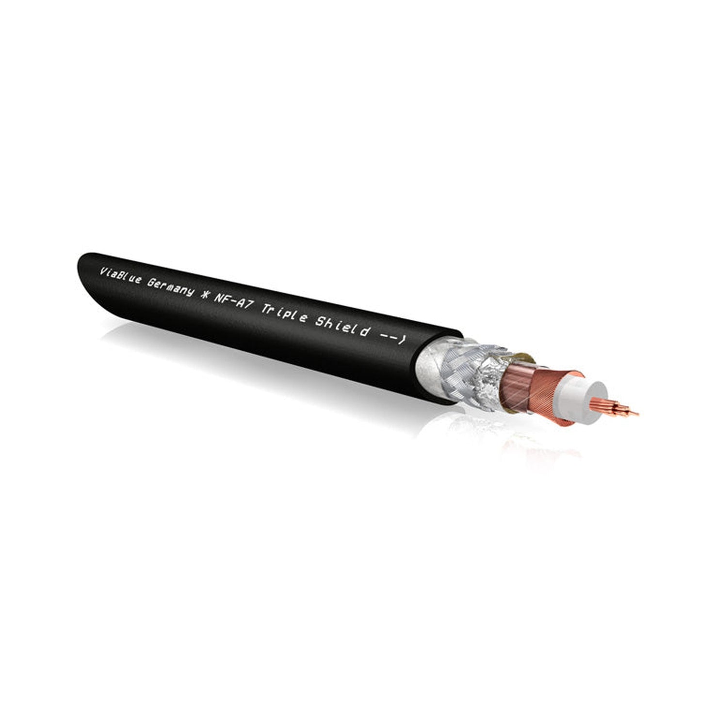 ViaBlue NF-A7 NF-Kabel Kabelmantel mit OFC-Kupferlitzen und Triple Shield, Detailansicht Kabelaufbau