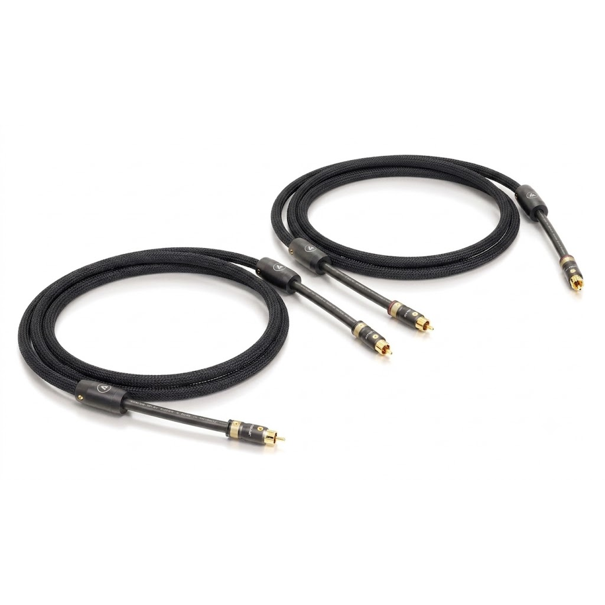 ViaBlue NF-S1 Cinch/RCA NF-Kabel Paar mit T8 Cinchsteckern, Geflechtschlauch Black, Quattro Silver Shield, Paaransicht