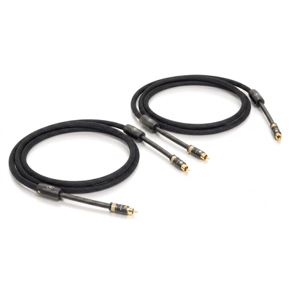 ViaBlue NF-S1 Cinch/RCA NF-Kabel Paar mit T8 Cinchsteckern, Geflechtschlauch Black, Quattro Silver Shield, Paaransicht