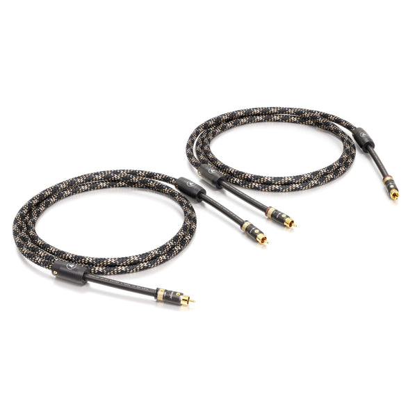 ViaBlue NF-S1 Cinch/RCA NF-Kabel Paar mit T8 Cinchsteckern, Geflechtschlauch Cobra, Quattro Silver Shield, Paaransicht