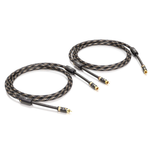ViaBlue NF-S1 Cinch/RCA NF-Kabel Paar mit T8 Cinchsteckern, Geflechtschlauch Cobra, Quattro Silver Shield, Paaransicht