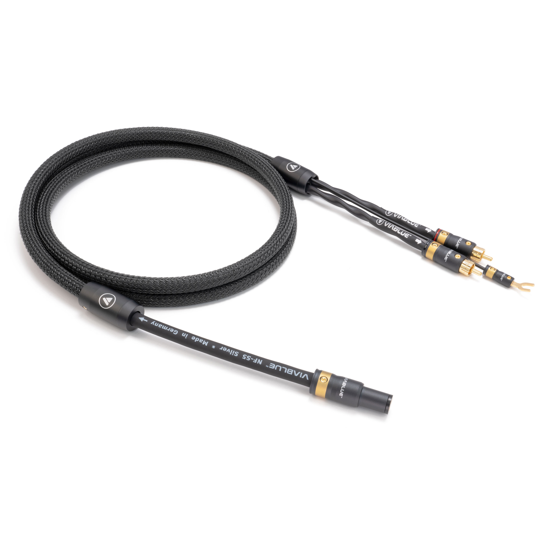 ViaBlue NF-S5 Phono- & Tonarmkabel mit T8 5-Pin-DIN-Tonarmstecker auf Cinch, Geflechtschlauch Black