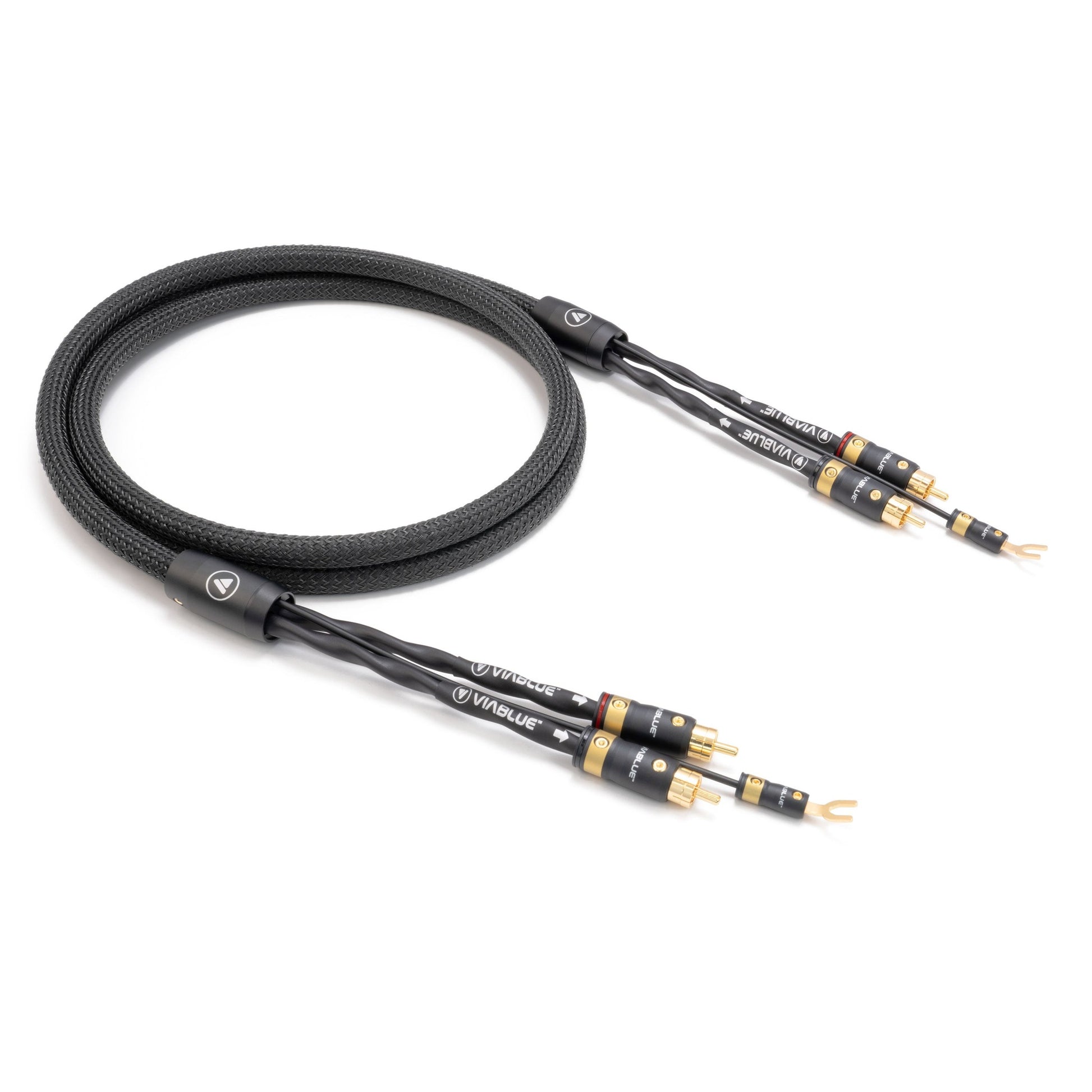 ViaBlue NF-S5 Phono- & Tonarmkabel mit T8 Cinchsteckern, Geflechtschlauch Black, doppelte Abschirmung