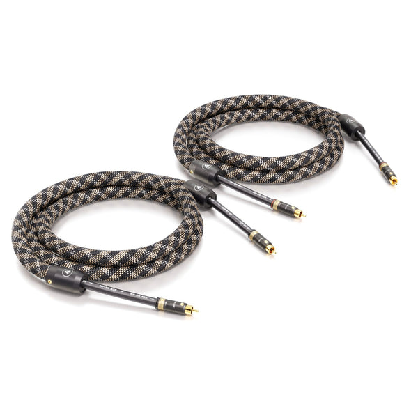 ViaBlue NF-S6 AIR Cinch/RCA NF-Kabel Paar mit T8 XL Cinchsteckern, Geflechtschlauch Cobra, Paaransicht