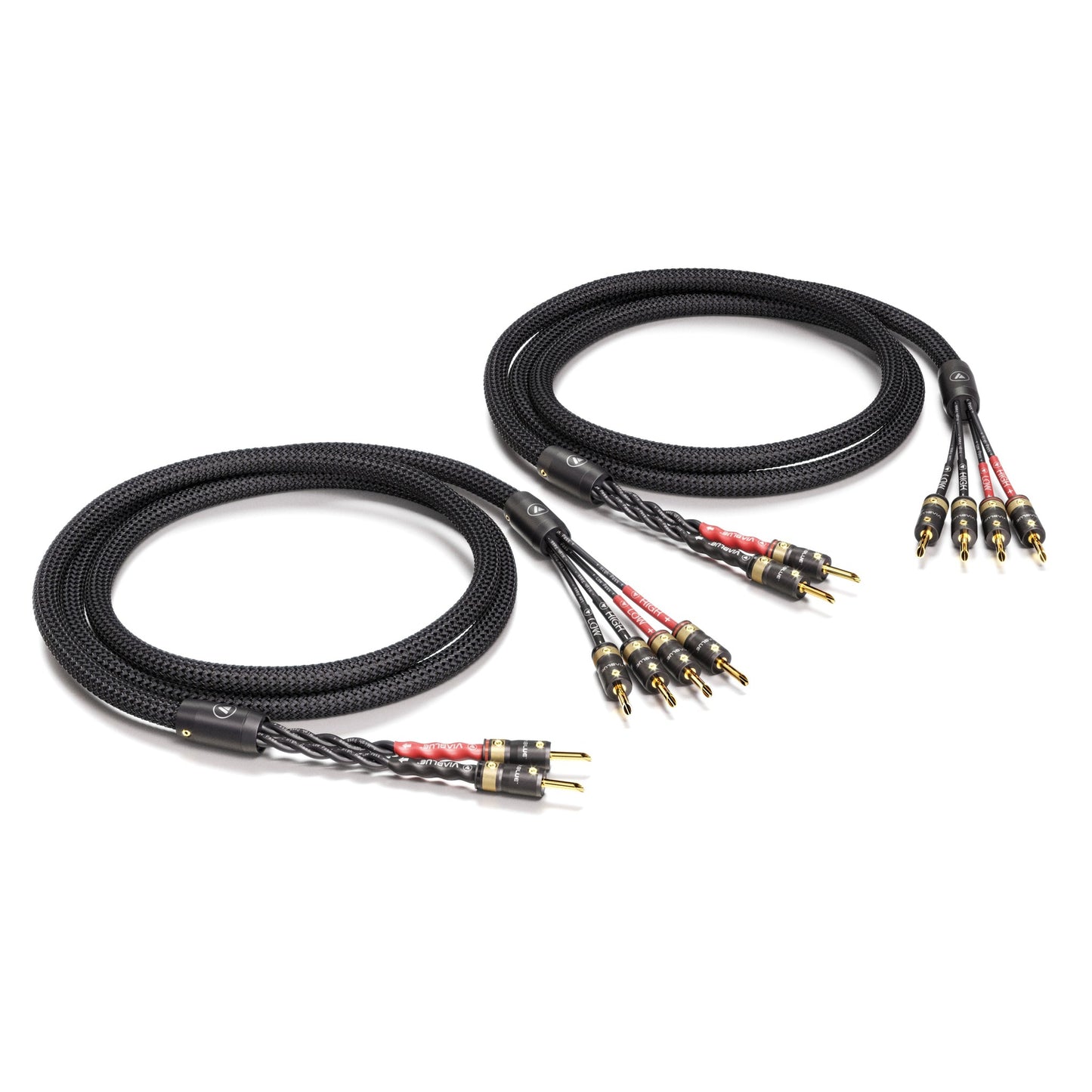 ViaBlue SC-4 Lautsprecherkabel Bi-Wire-Paar mit T8 Bananensteckern, Geflechtschlauch Black, Paaransicht
