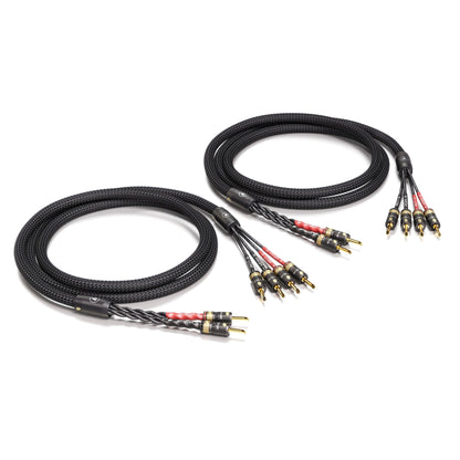 ViaBlue SC-4 Lautsprecherkabel Bi-Wire-Paar mit T8 Bananensteckern, Geflechtschlauch Black, Paaransicht