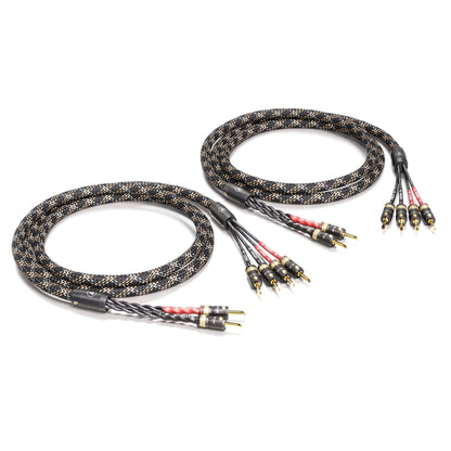ViaBlue SC-4 Lautsprecherkabel Bi-Wire-Paar mit T8 Bananensteckern, Geflechtschlauch Cobra, Paaransicht