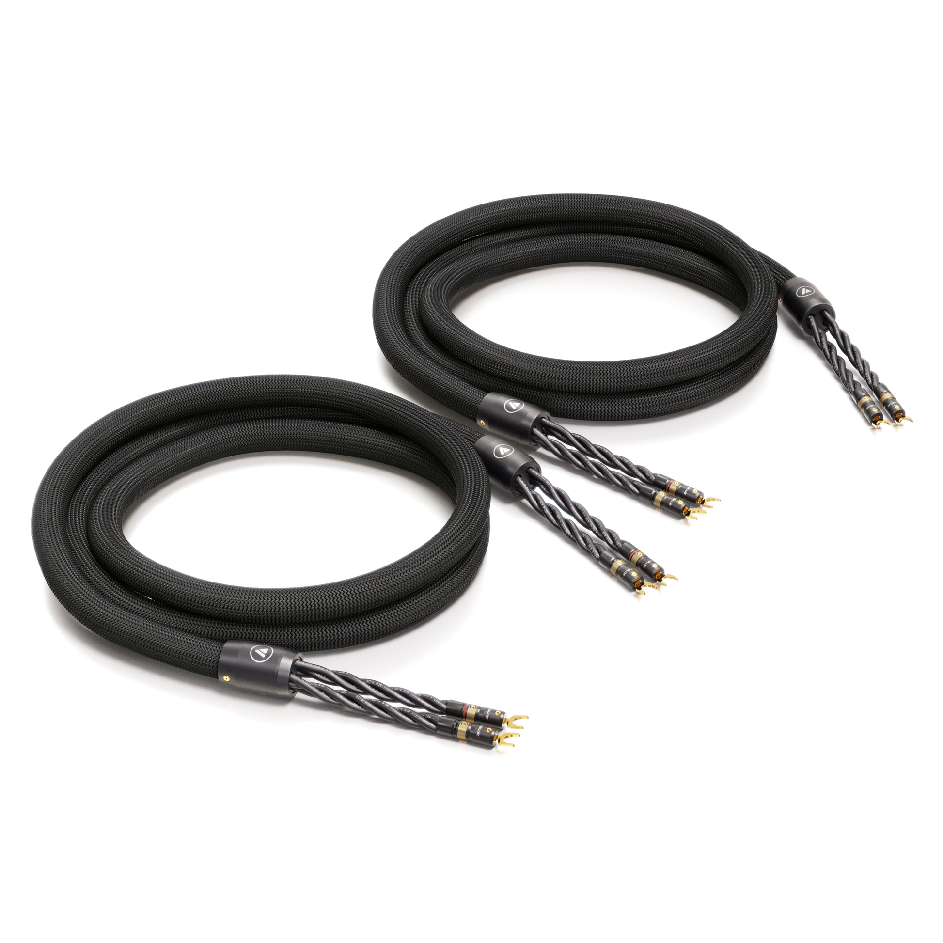 ViaBlue SC-6 AIR Lautsprecherkabel Single-Wire-Paar mit T8 Kabelschuhen, Geflechtschlauch Black, Paaransicht